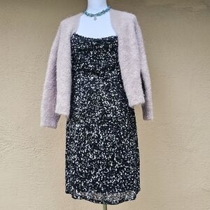 Nordstrom Silver & Black Sequined 100% Silk Mini Dress Size 10